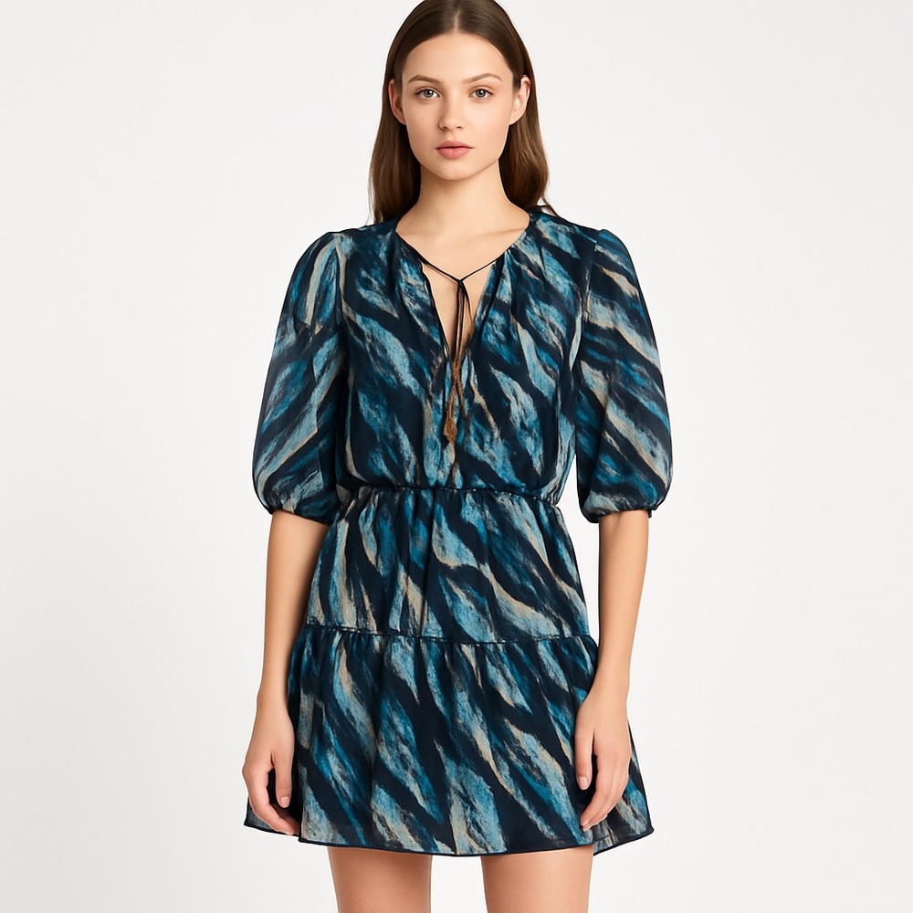 Jenny Han Abstract Print Tie-Neck Mini Dress Size S